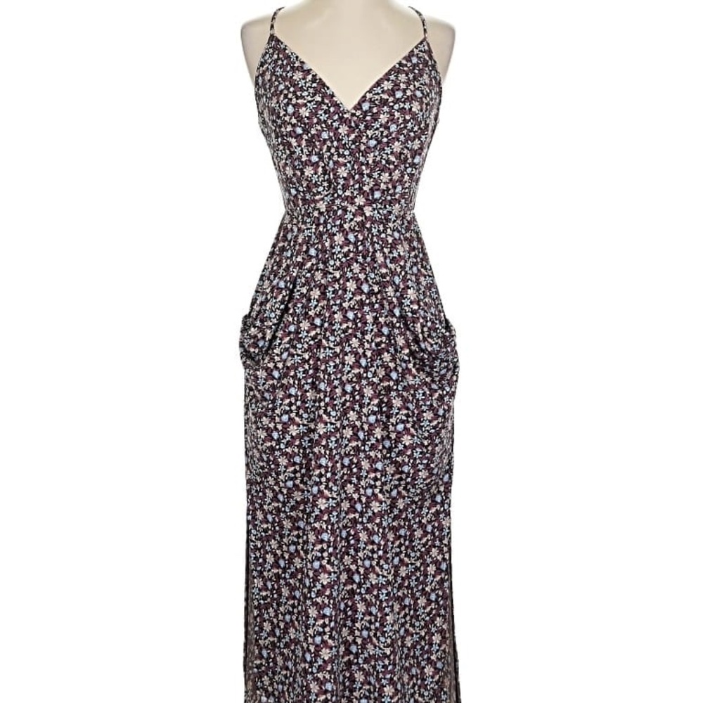 BCBG BCBGeneration Faux Wrap Draped Pocket Floral Midi Dress